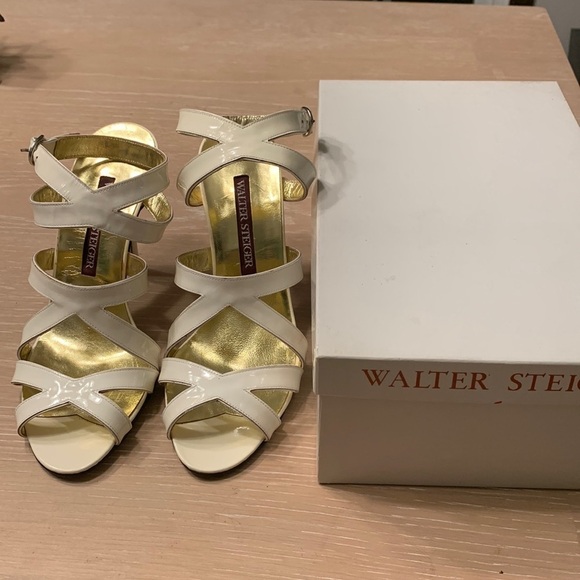 Walter Steiger Vernice Bianca White patent high heel multi strap sandals Size 8A - Picture 1 of 8